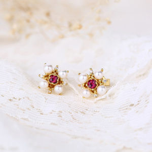 Pearl Earrings Pink Tourmaline Stud Earrings